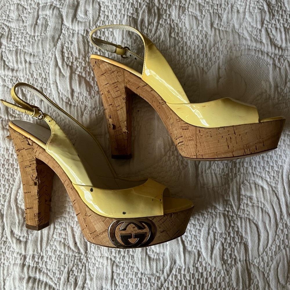 Gucci Yellow Platform Shoes with Ankle Strap